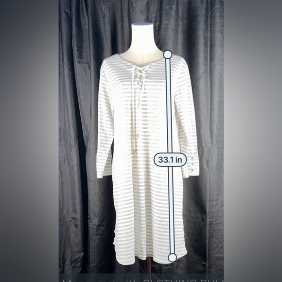 (L/XL) Simply Noelle Gray and White Horizontal Striped Tunic - Picture 9 of 13